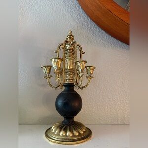 PAIR- Vintage Elegant Gold Brass and Black Wood Candelabra PAIR